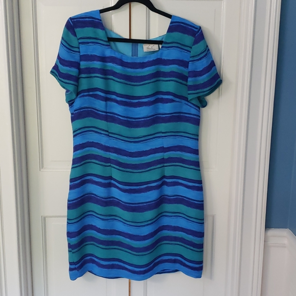 Blue Green watercolor look dress